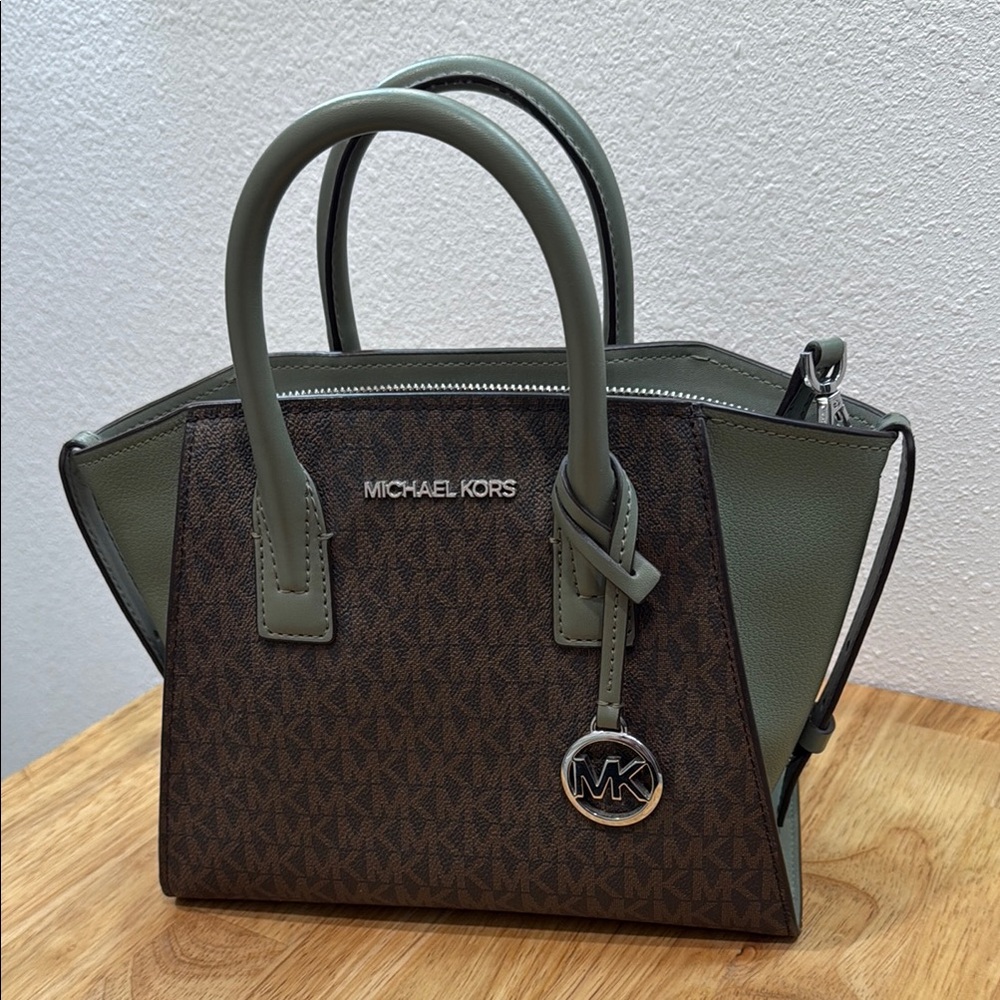 Michael Kors small satchel crossbody bag brown and army green